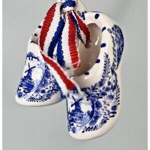 Hand Made Holland Delft Blue Mini Clogs Ornament Windmills MS Porcelain 2"L